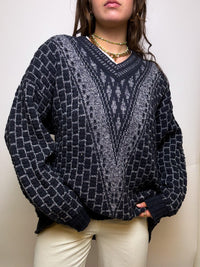 Gray and black vintage wool sweater L/XL 