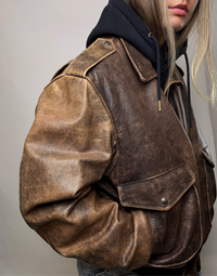 Blouson vintage en cuir marron