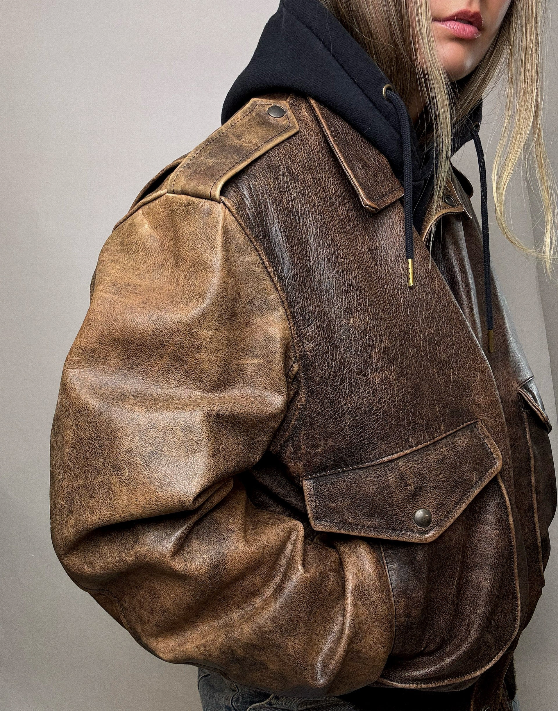 Blouson vintage en cuir marron