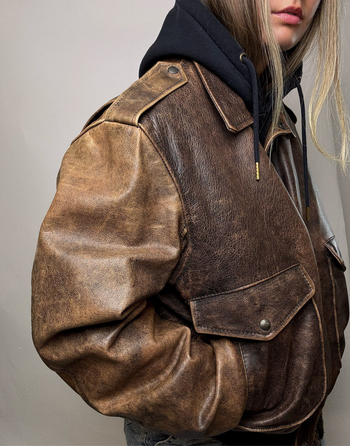 Blouson vintage en cuir marron