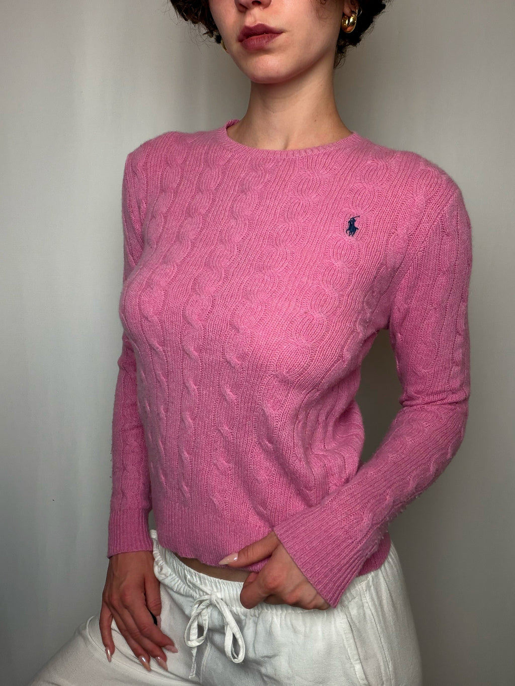 Pull tressé Rose Ralph Lauren S vintage