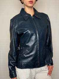 Veste en cuir Bleu Marine vintage