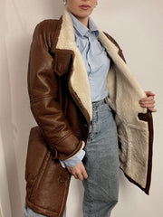 Manteau en mouton retourné brun vintage L/XL