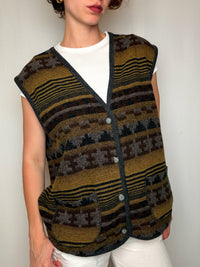 Gilet imprimé brun vintage