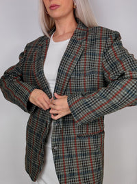 Vintage grey-blue plaid blazer jacket