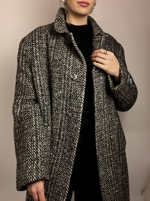 Manteau vintage en laine gris/noir L/XL