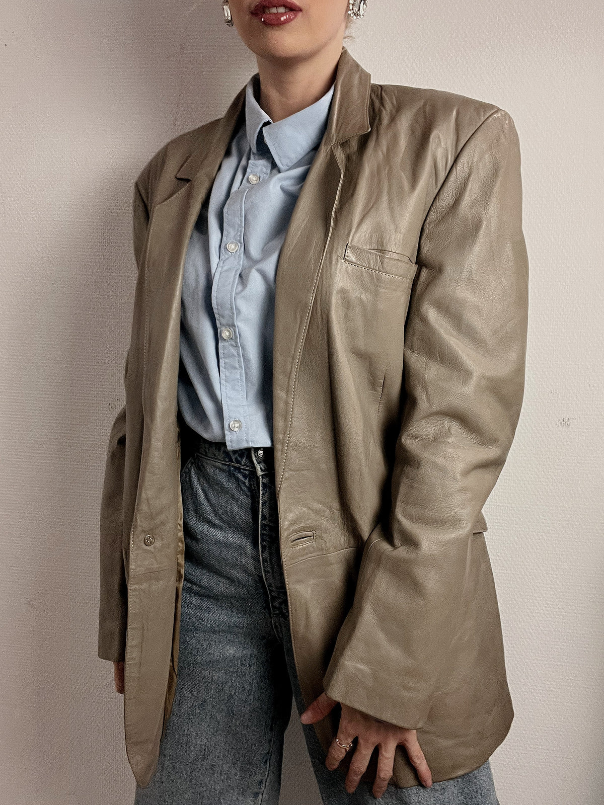 Grey/beige leather blazer M/L