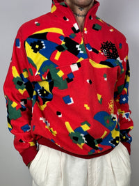 Rot/Gelb/Blau/Grün gemusterter Fleece mit Reißverschluss