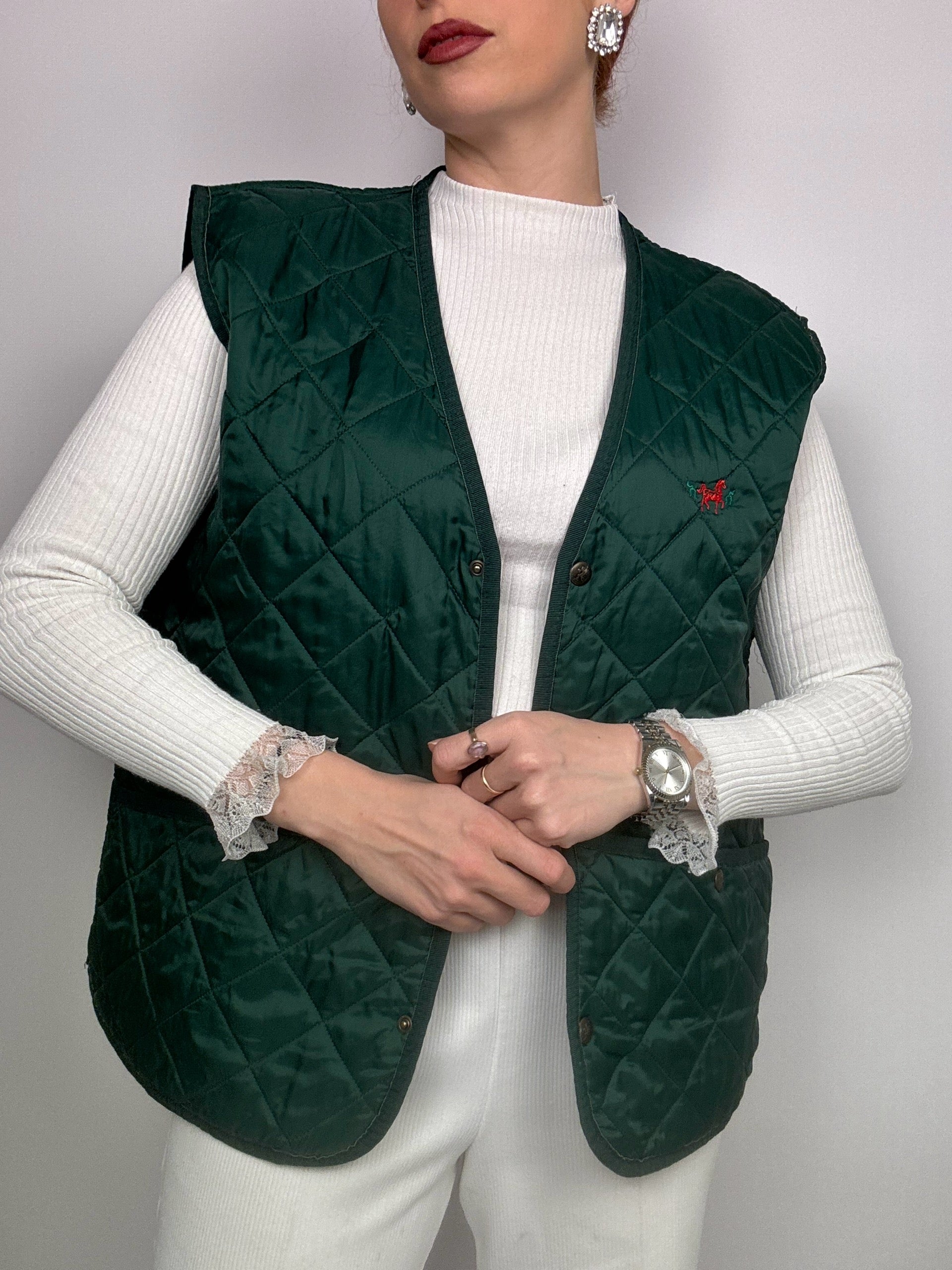 Gilet vintage sans manches vert foncé M