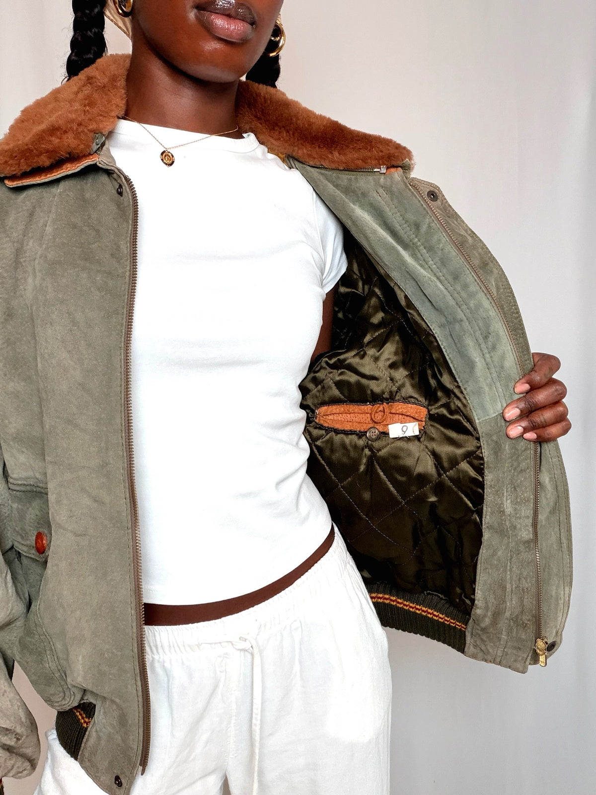 Vest en daim Kaki M/L vintage