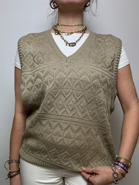 Paket 3 – Gemusterter weißer Strickpullover + Vintage-Weste M/L
