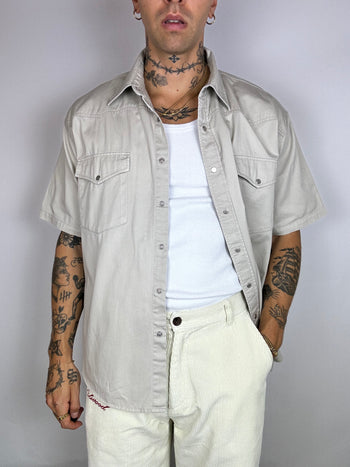 Beige denim short sleeve shirt