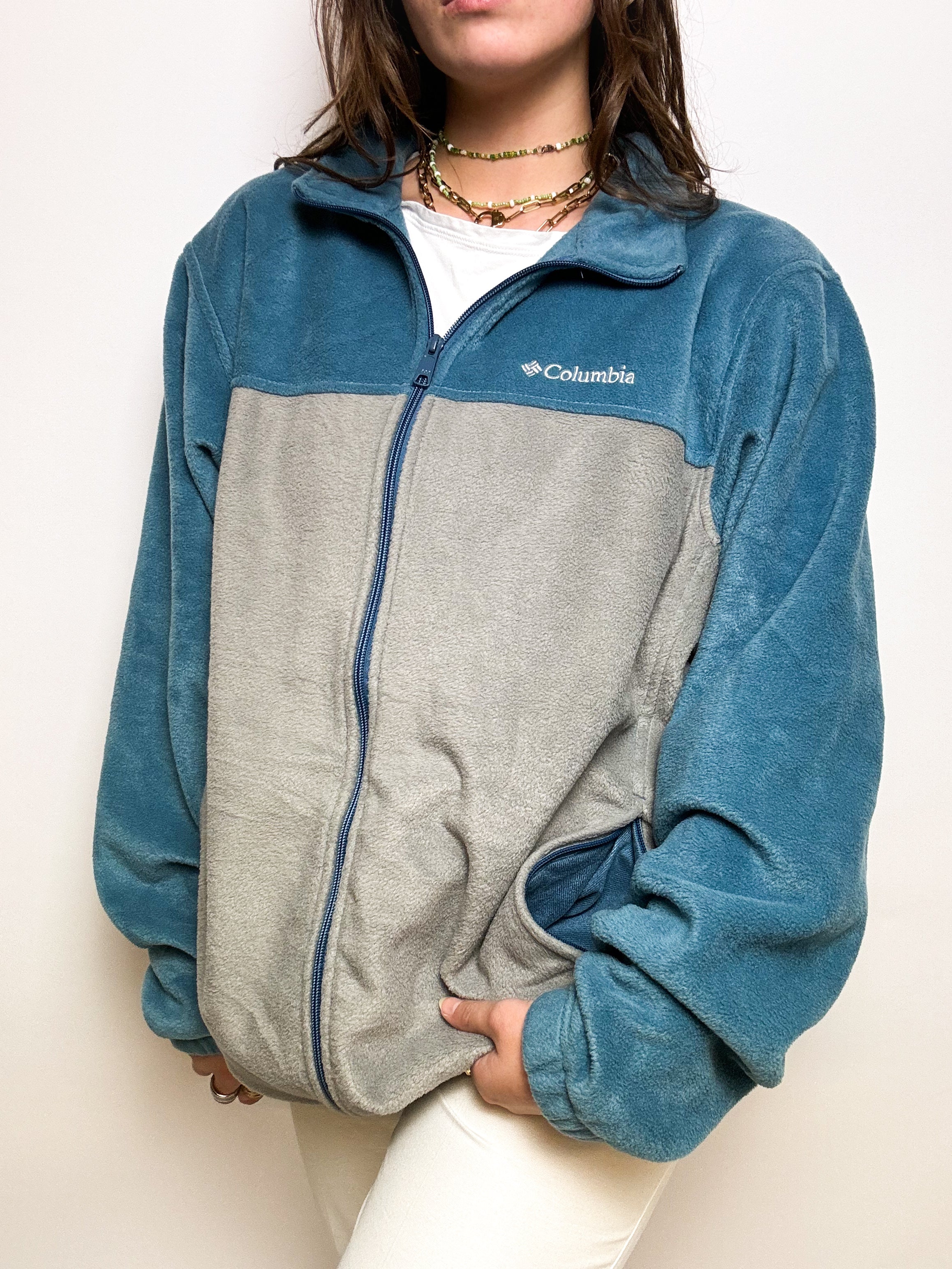 Gray/blue fleece sweater Columbia vintage L/XL 