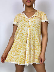 Robe mini vintage jaune à fleurs S