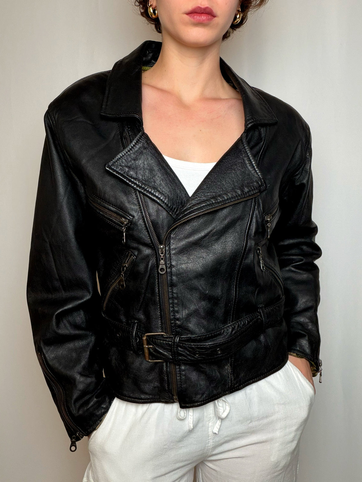 veste en cuir brun foncé M vintage