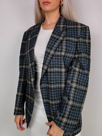 Blazer vintage oversize à carreaux bleu