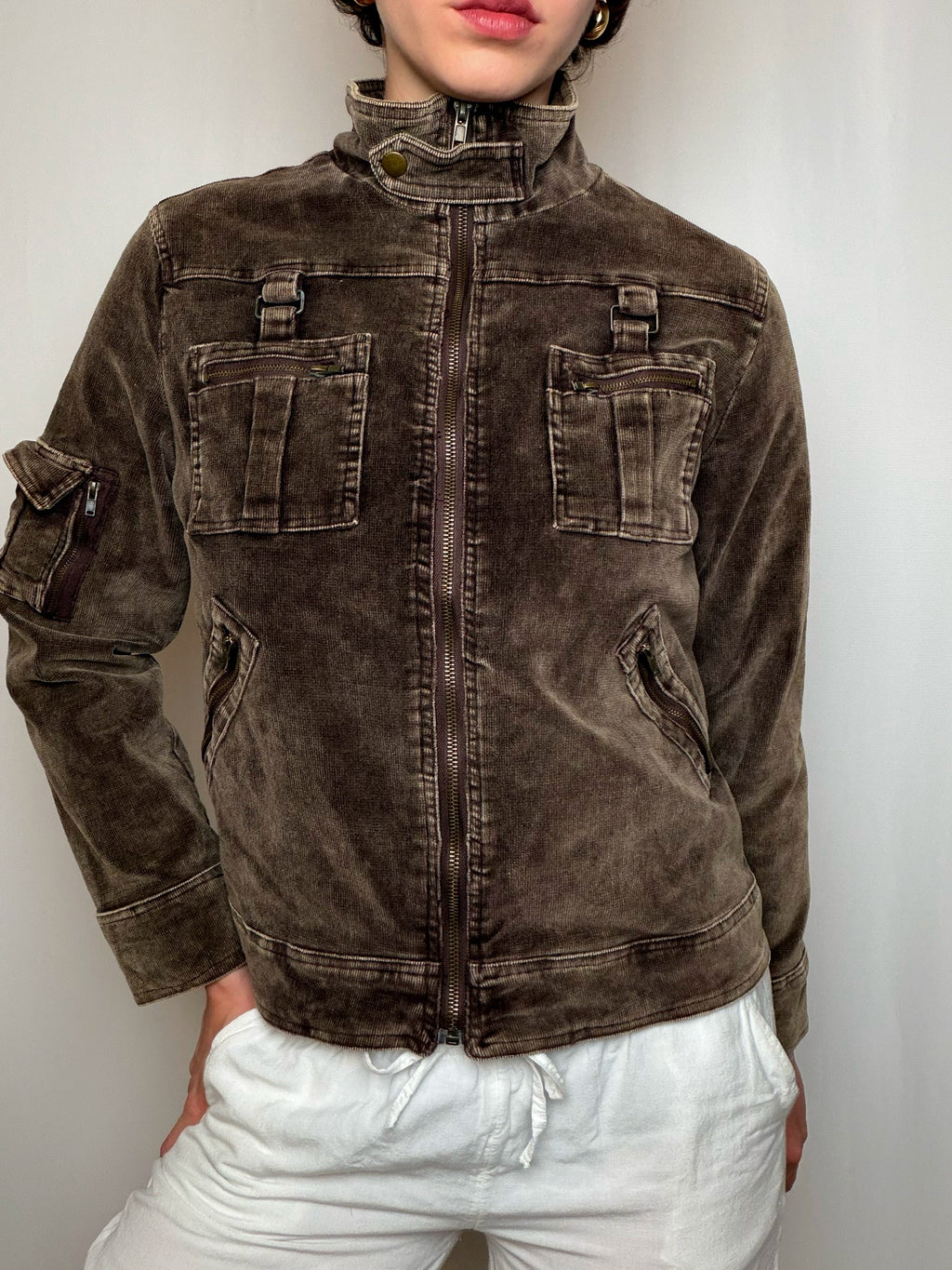veste brune en velour potelée M vintage