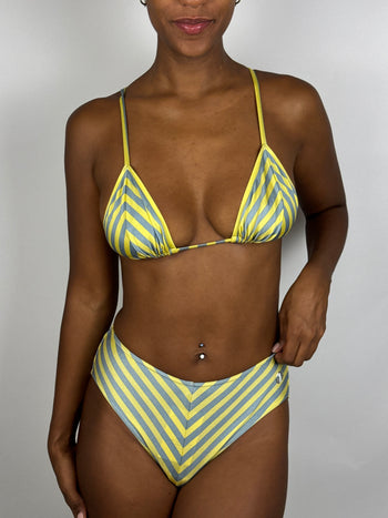 Yellow striped two-piece swimsuit