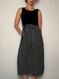 Robe longue bi matiere Noire rayée M/L vintage