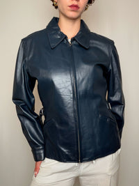 Veste en cuir Bleu Marine vintage
