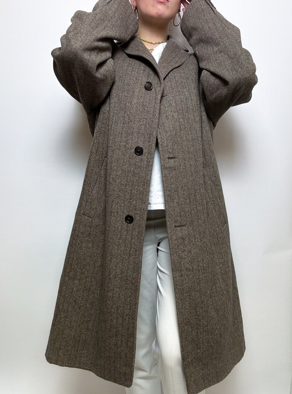 Vintage taupefarbener Wollmantel L/XL 