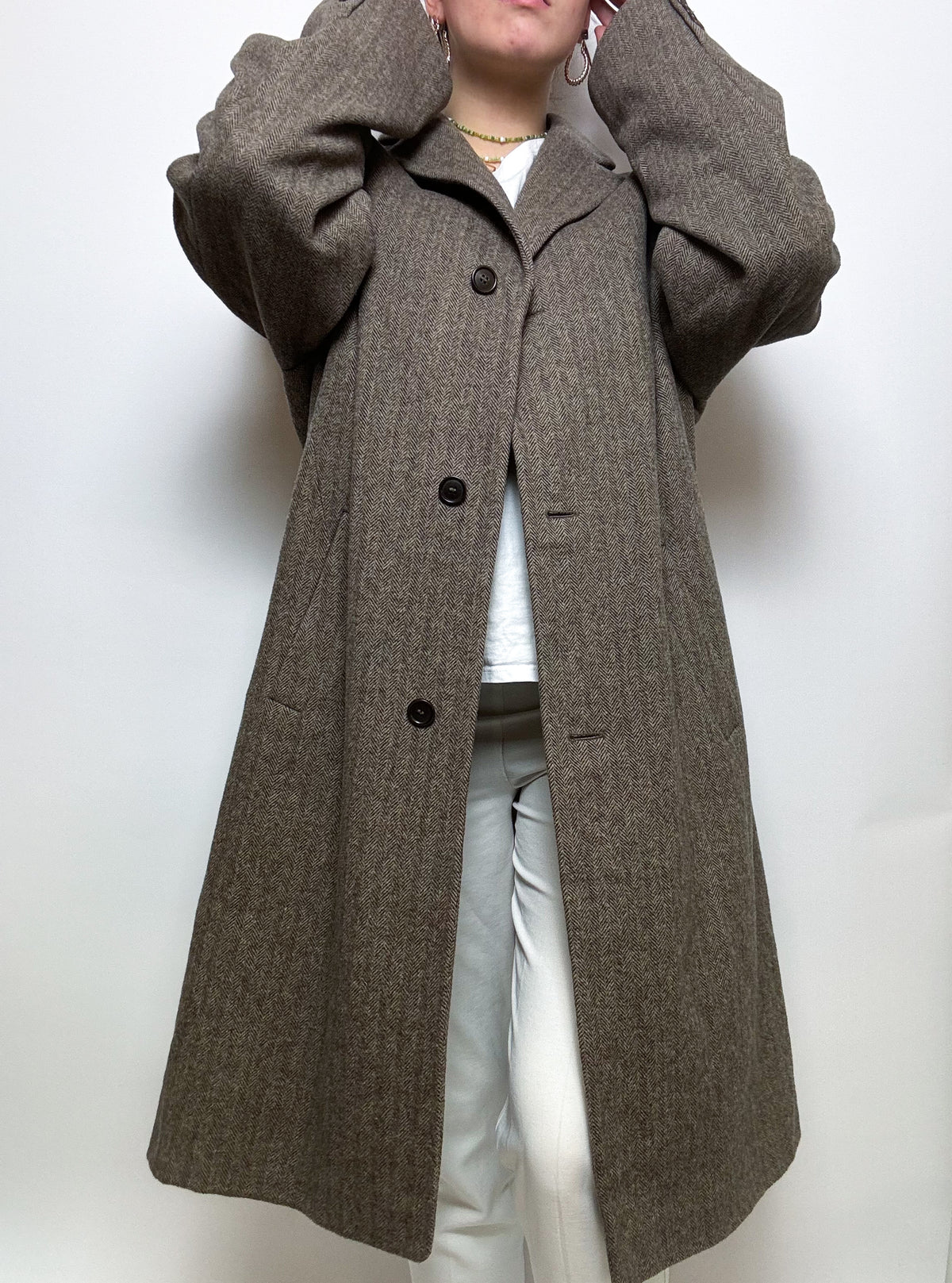 Vintage taupefarbener Wollmantel L/XL 