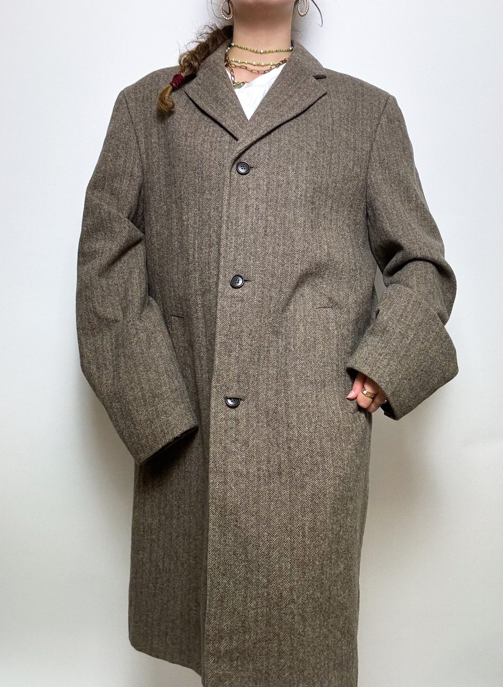 Vintage taupefarbener Wollmantel L/XL 