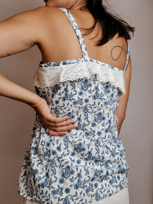 Top Vintage à fleurs bleus
