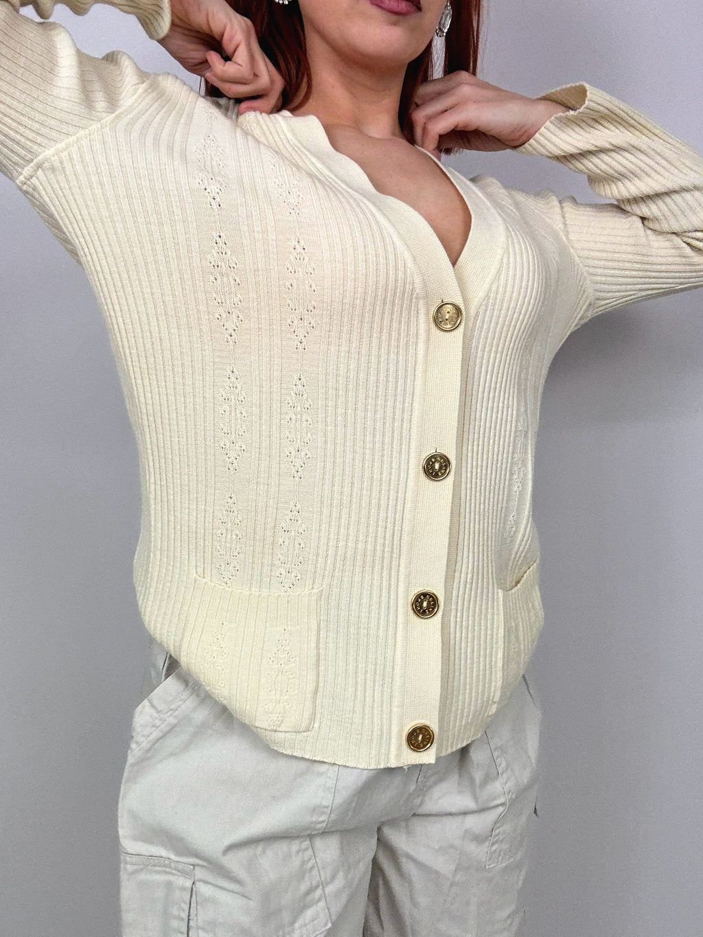 Beige Céline pure wool cardigan M