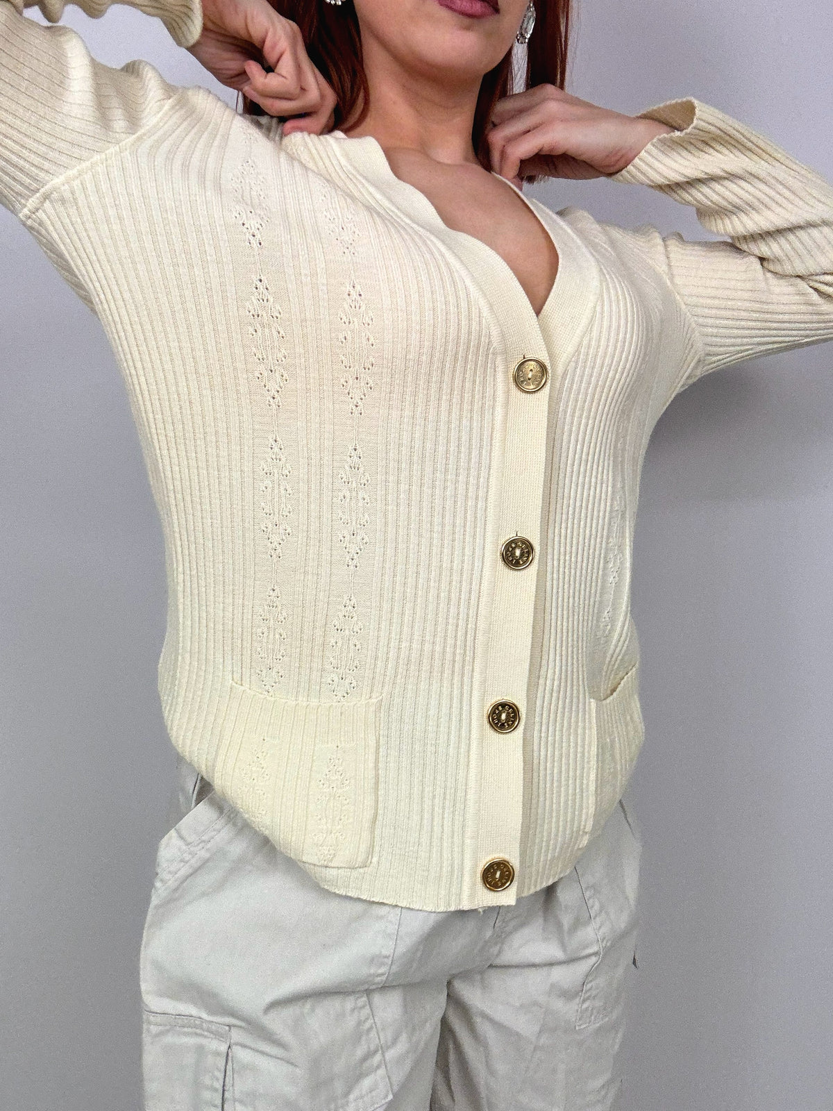 Beige Céline pure wool cardigan M
