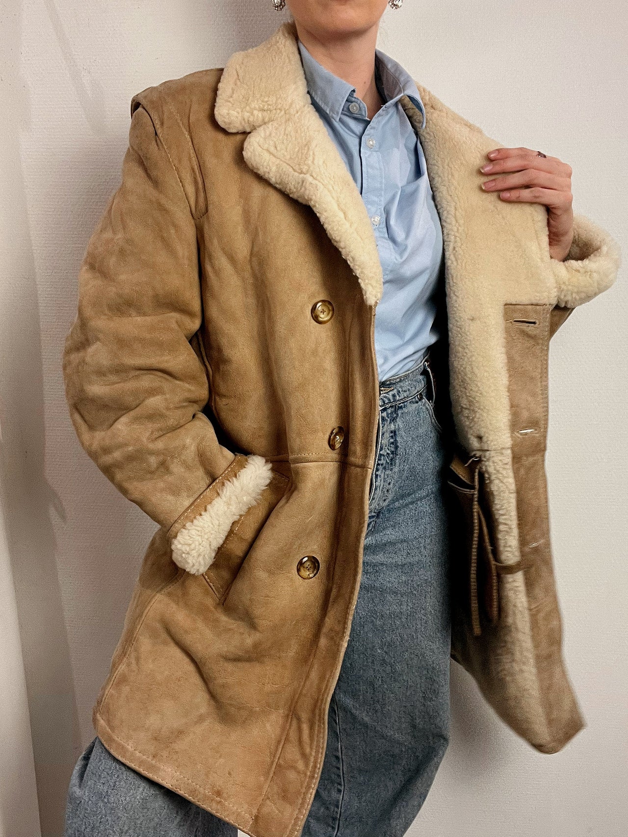 Vintage beige shearling coat M/L 