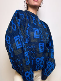 Blue vintage wool sweater L 
