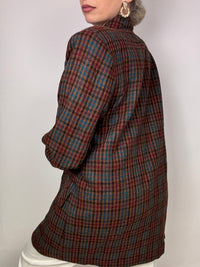 Vintage brown wool plaid long blazer