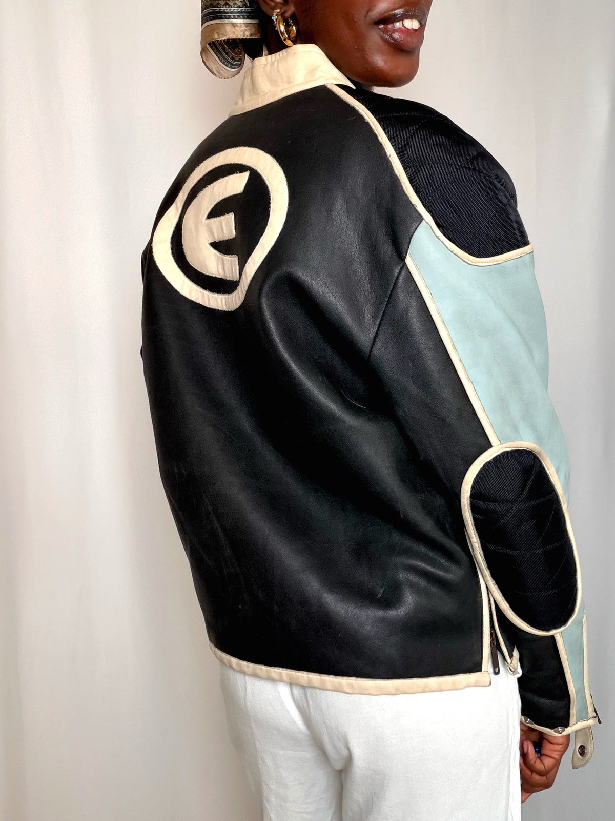Veste en cuir tricolore Energie M vintage