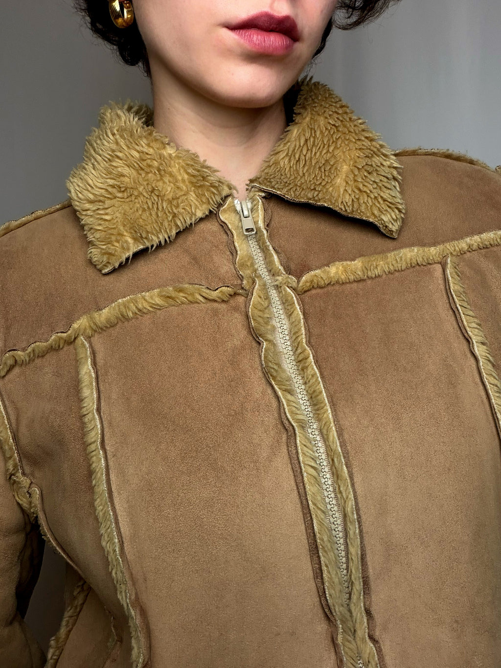 veste en suedine beige vintage