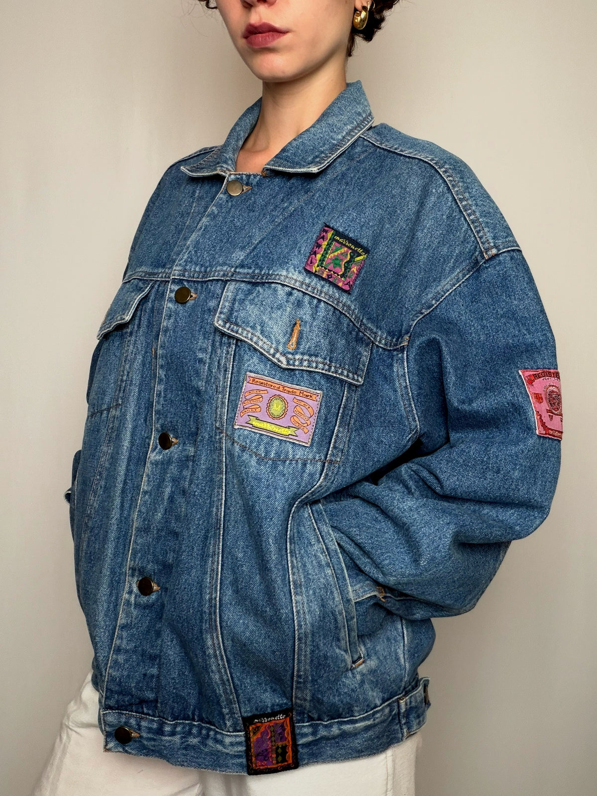 Veste en jean bleue avec détails L/XL vintage