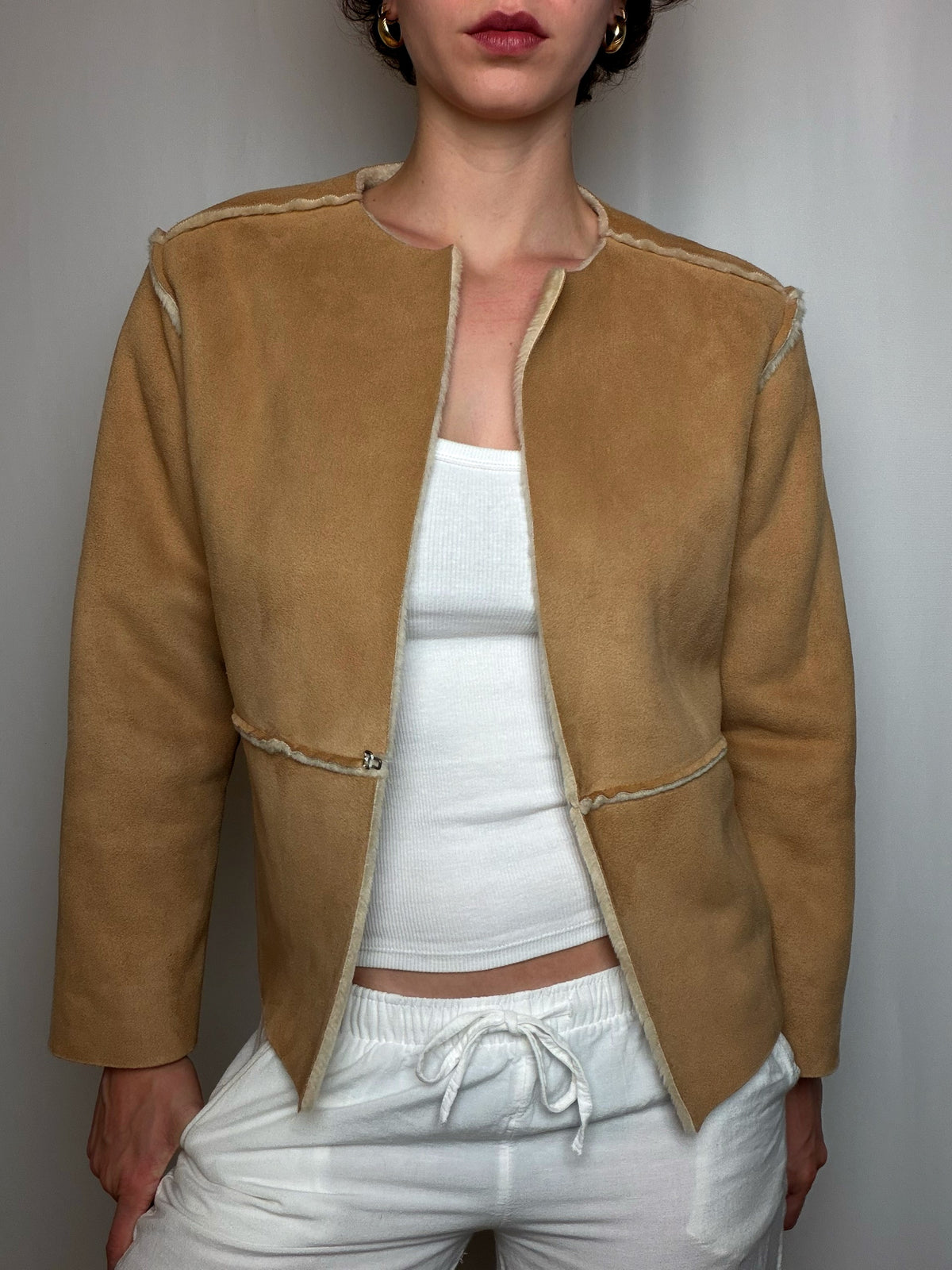 veste en suedine beige vintage