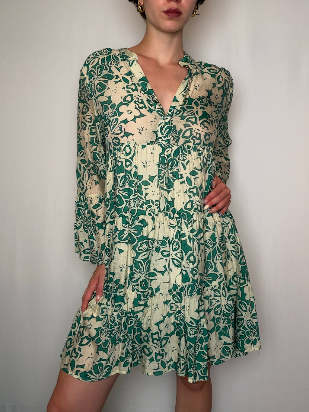 Robe imprimée verte M vintage