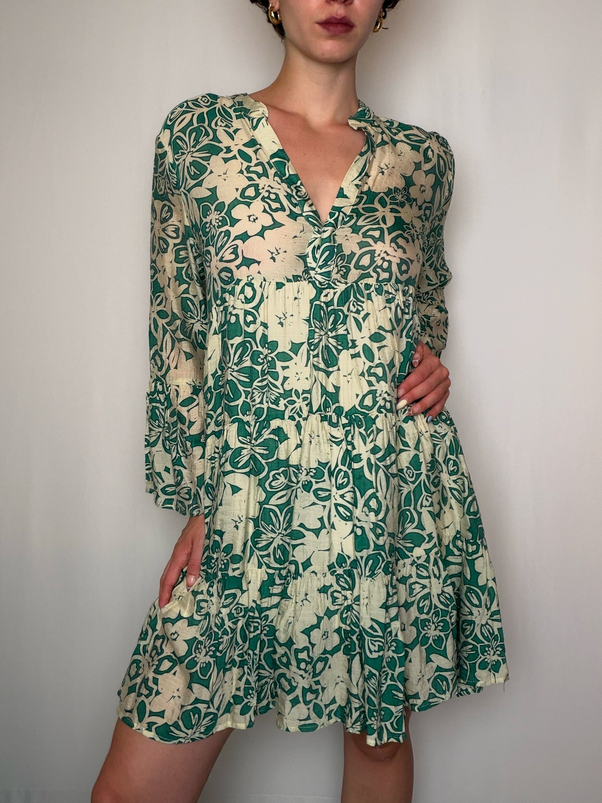 Robe imprimée verte M vintage