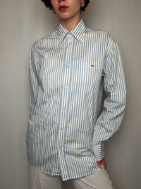 Chemise Rayures Bleu Marine Et Vert Sur Blanc Lacoste S/M vintage