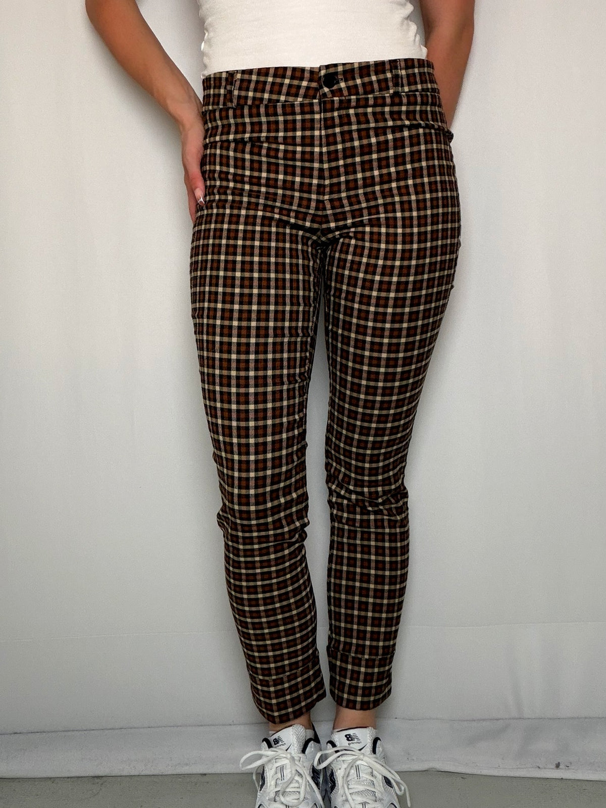 Pantalon à carreaux brun S vintage