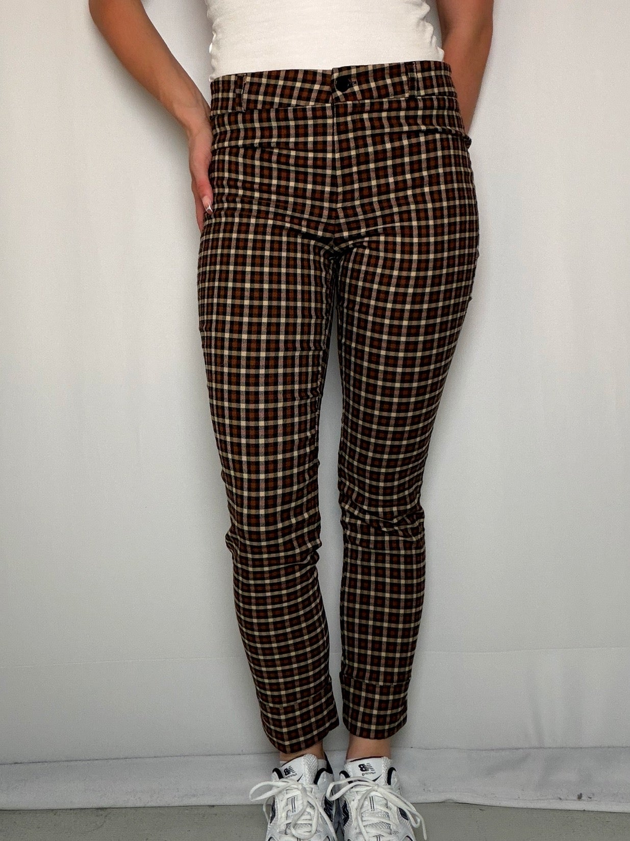 Pantalon à carreaux brun S vintage