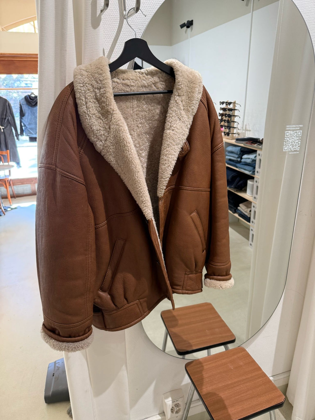 Brauner Shearling-Mantel XL