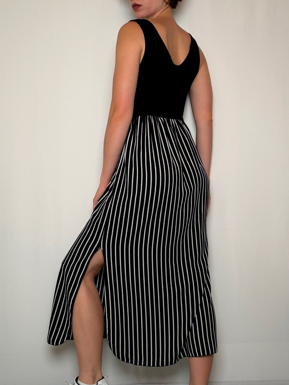 Robe longue bi matiere Noire rayée M/L vintage
