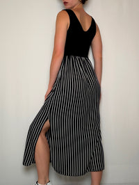 Robe longue bi matiere Noire rayée M/L vintage