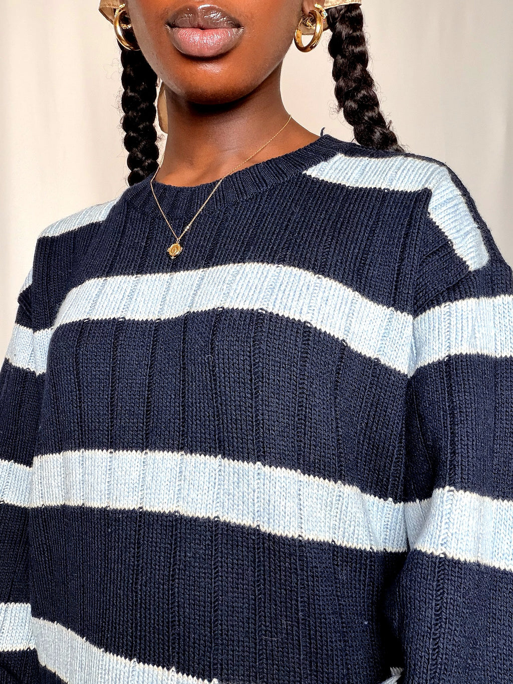 Pull rayé marine et bleu L vintage