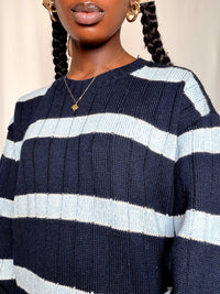 Pull rayé marine et bleu L vintage