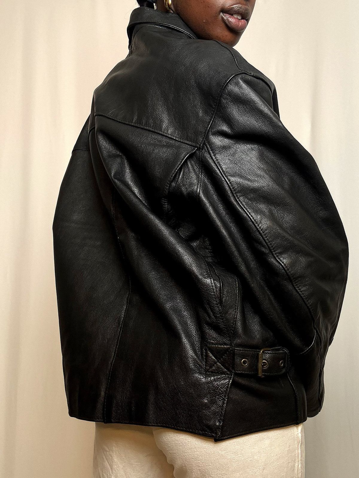 Veste en cuir noire XL vintage