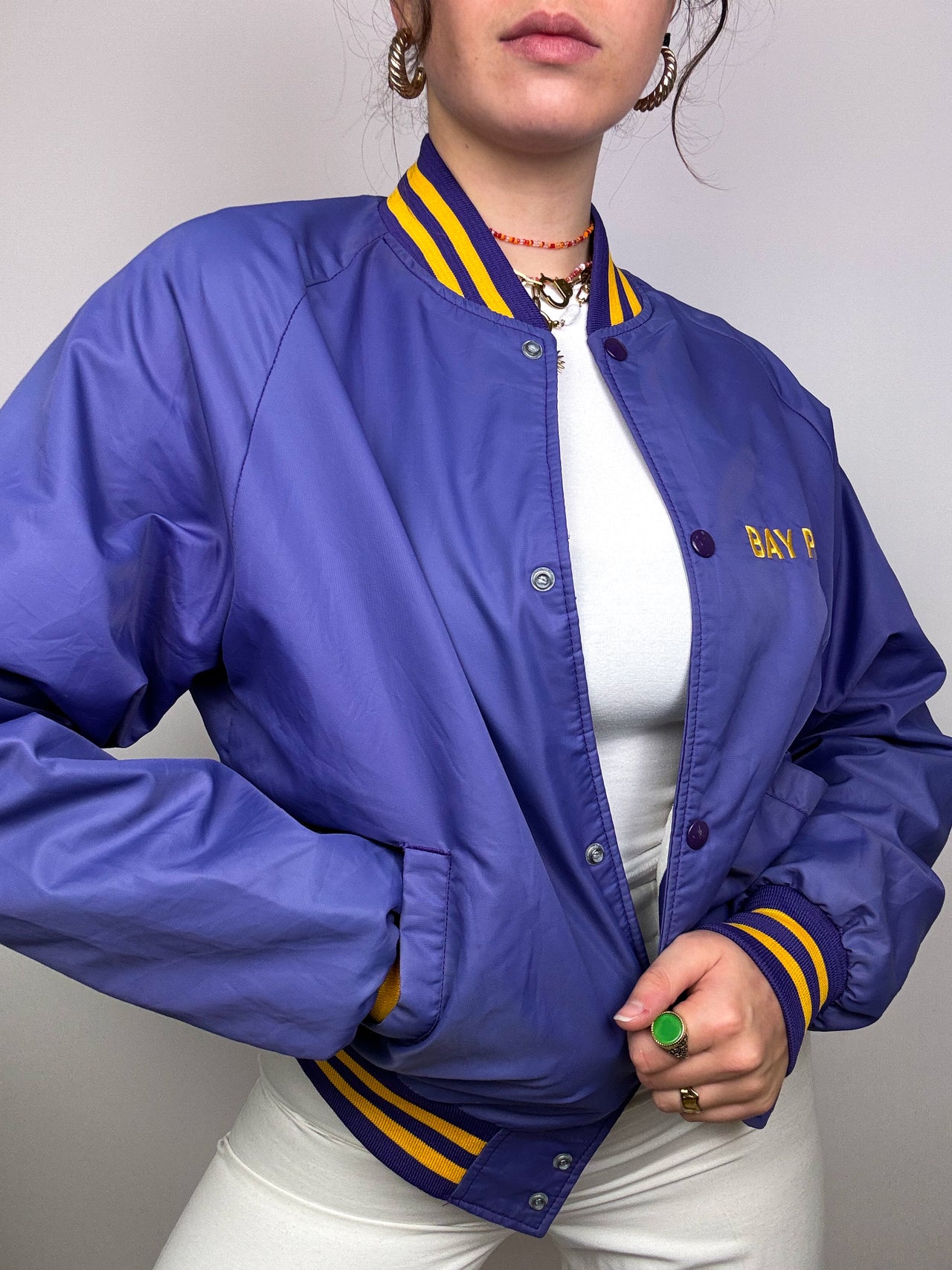 Veste Bomber américain satiné violet et jaune S/M