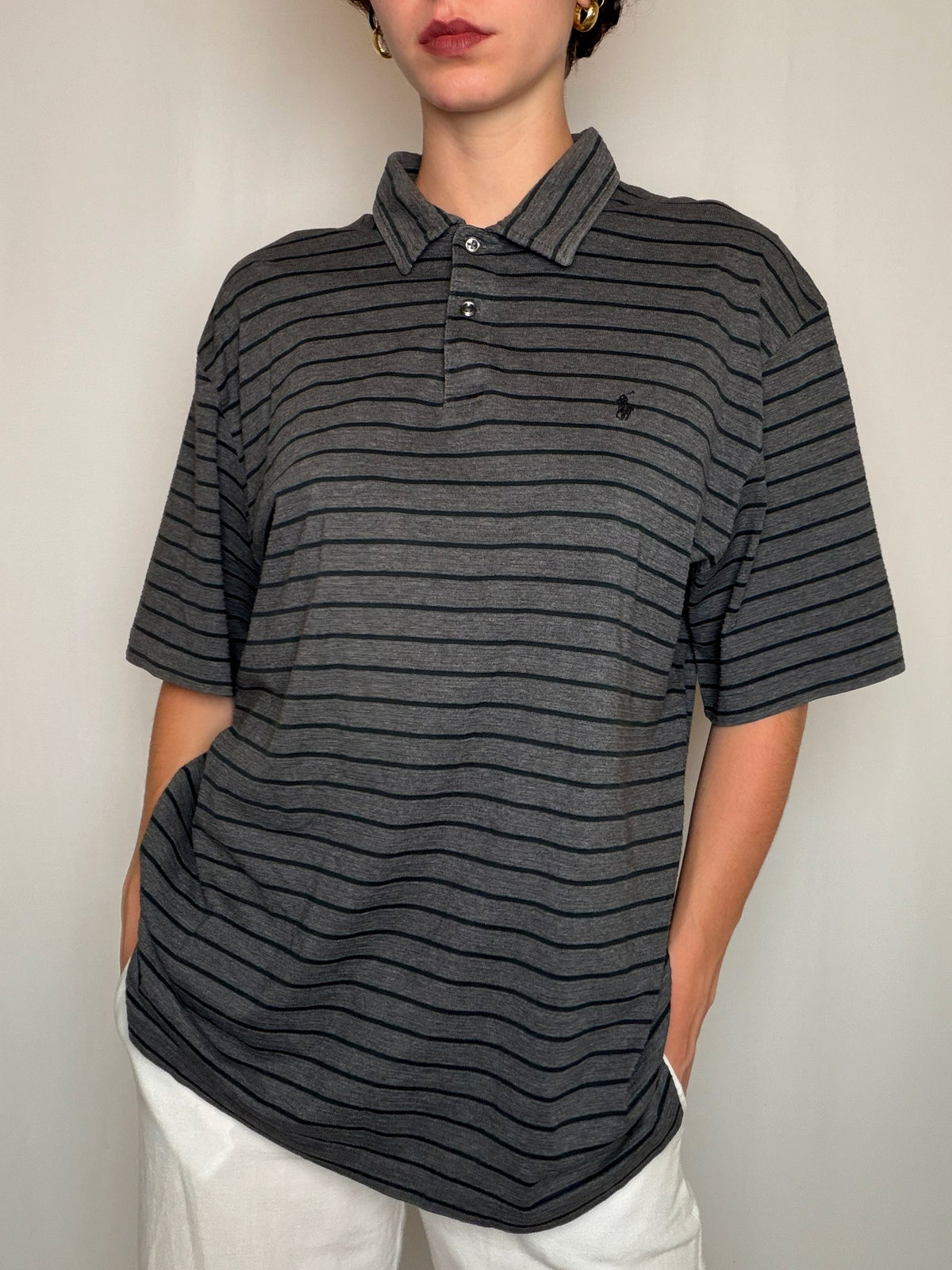 Polo rayé gris Ralph Lauren L vintage